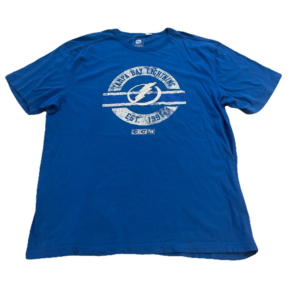 Retro CCM Hockey Men's 2XL Tampa Bay Lightning NHL T‎ Shirt Blue